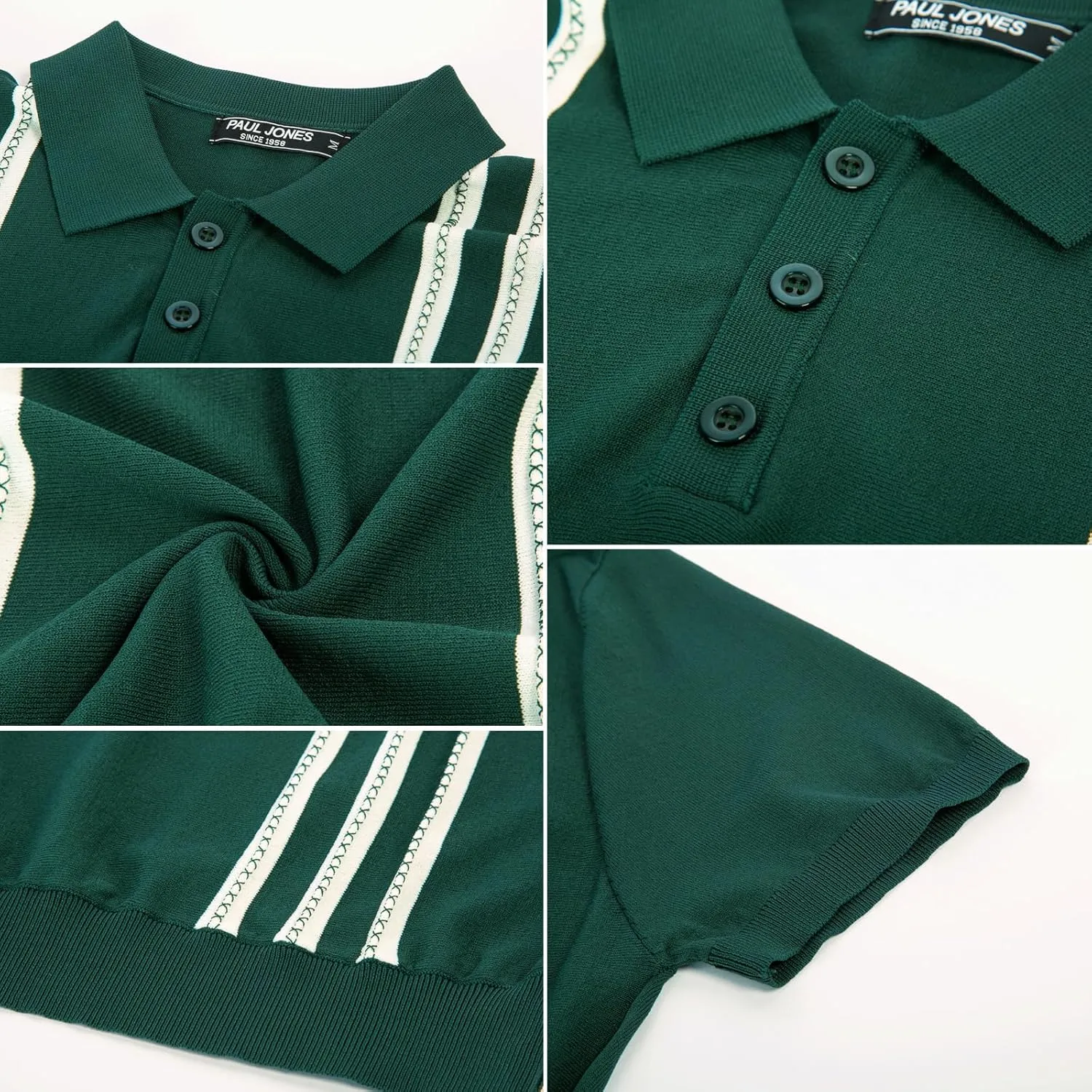 PJ PAUL JONES Mens Knitted Polo Shirts Short Sleeve Textured Pullover Golf Polo T Shirts