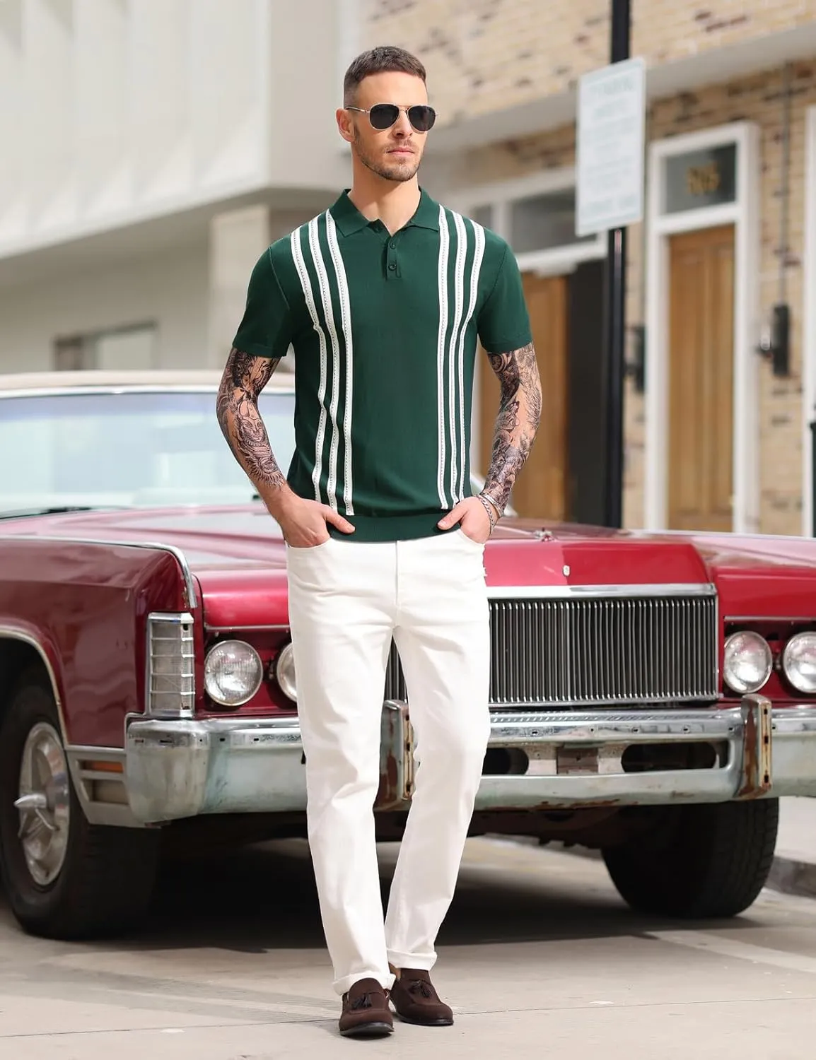 PJ PAUL JONES Mens Knitted Polo Shirts Short Sleeve Textured Pullover Golf Polo T Shirts