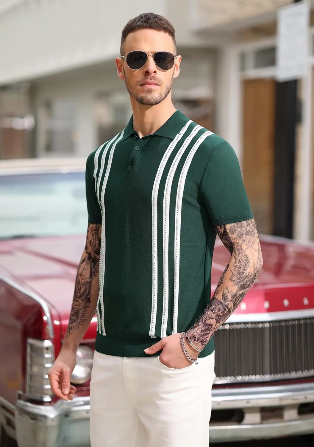 PJ PAUL JONES Mens Knitted Polo Shirts Short Sleeve Textured Pullover Golf Polo T Shirts