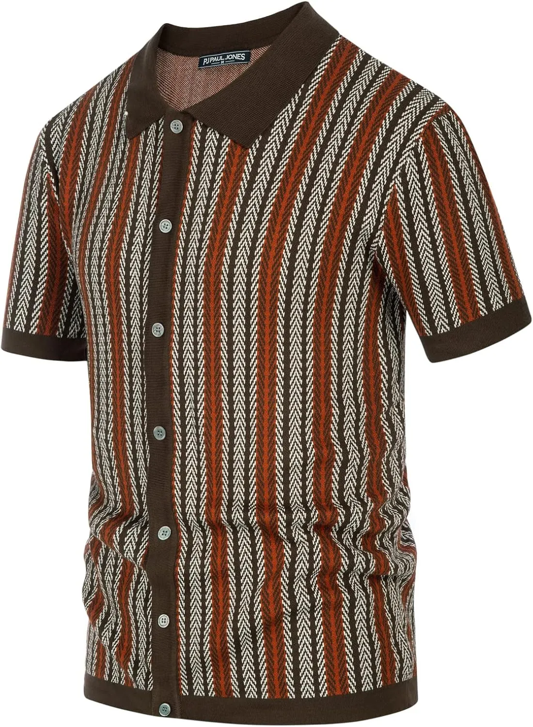 PJ PAUL JONES Men's Polo Shirts Retro Knit Shirt Vintage Striped Shirt