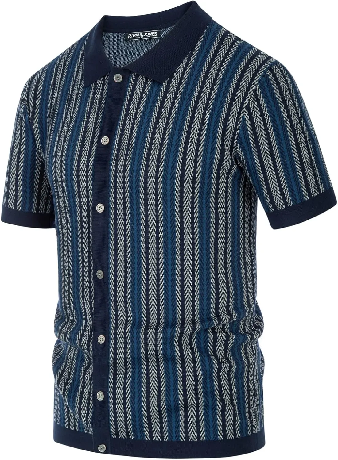 PJ PAUL JONES Men's Polo Shirts Retro Knit Shirt Vintage Striped Shirt
