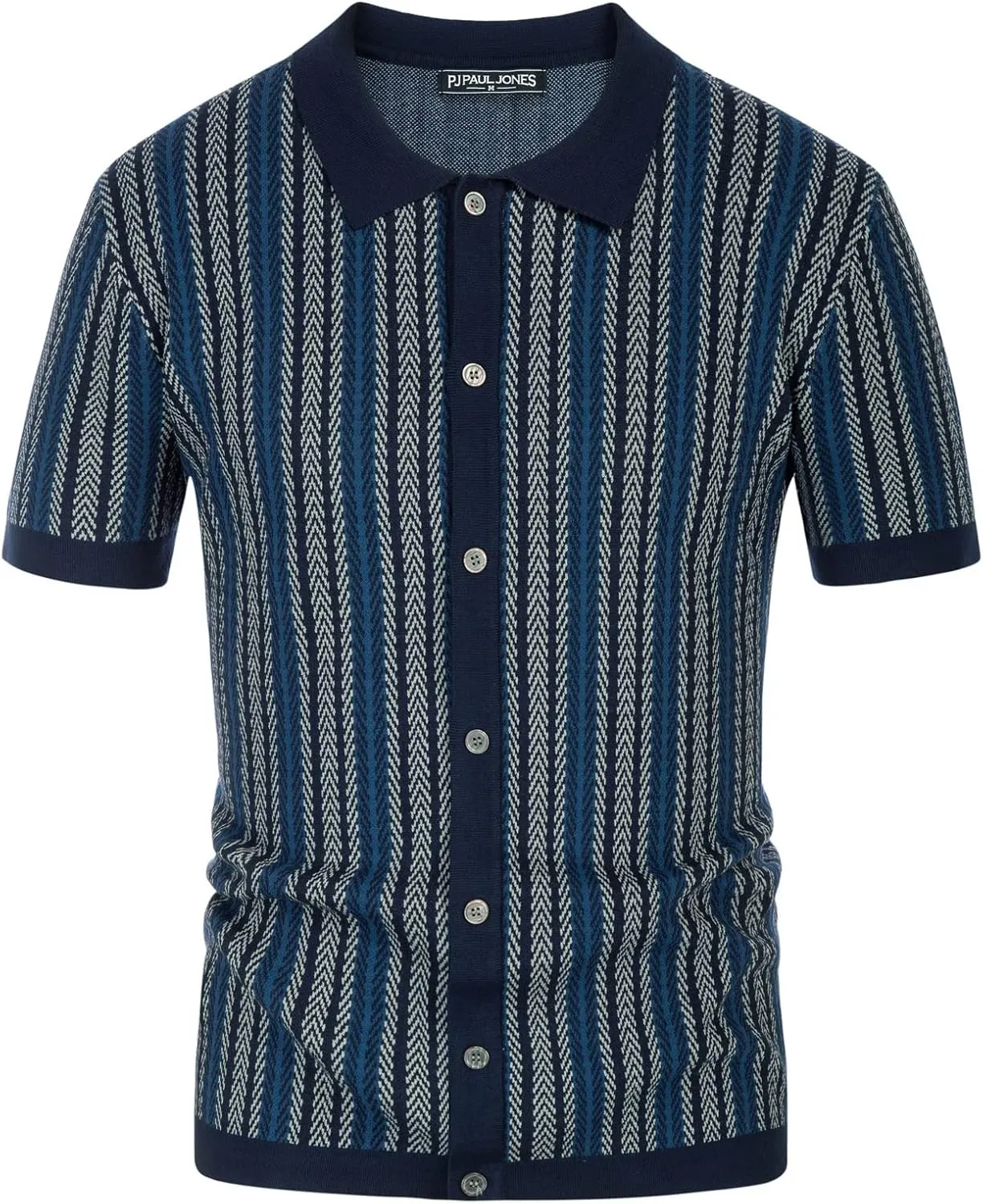 PJ PAUL JONES Men's Polo Shirts Retro Knit Shirt Vintage Striped Shirt