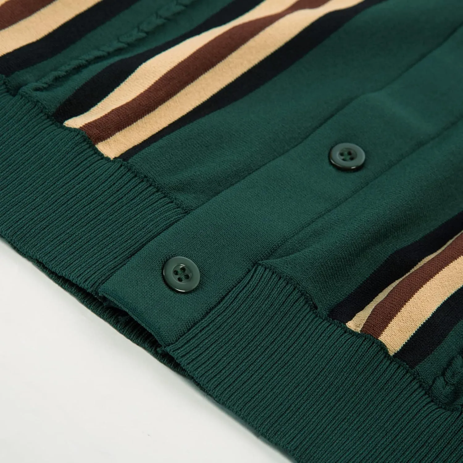 PJ PAUL JONES Mens Polo Shirts Vintage Striped Button Down Knitted Golf Shirts