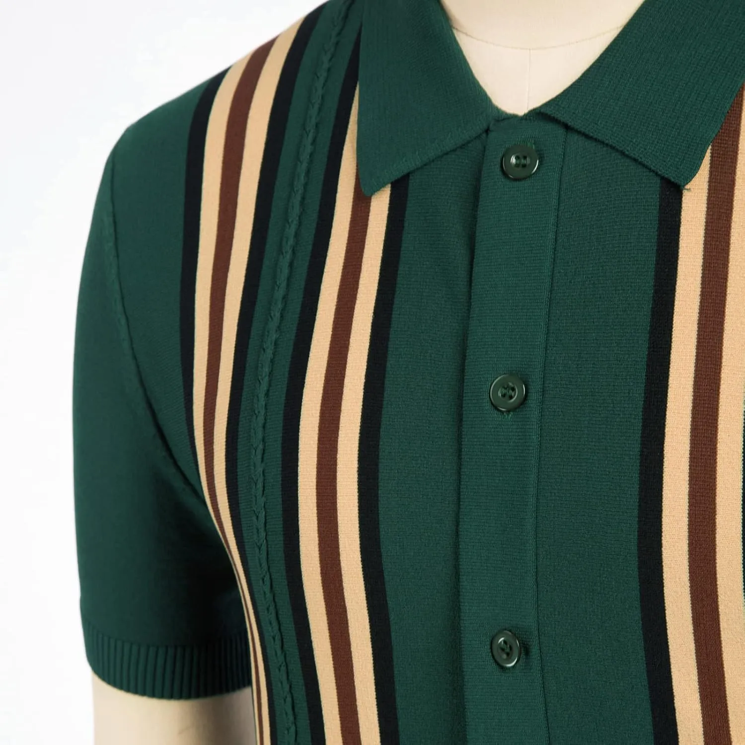 PJ PAUL JONES Mens Polo Shirts Vintage Striped Button Down Knitted Golf Shirts