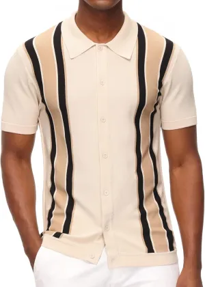 PJ Paul Jones Mens Polo Shirts Vintage Striped Lightweight Knitting Golf Shirts