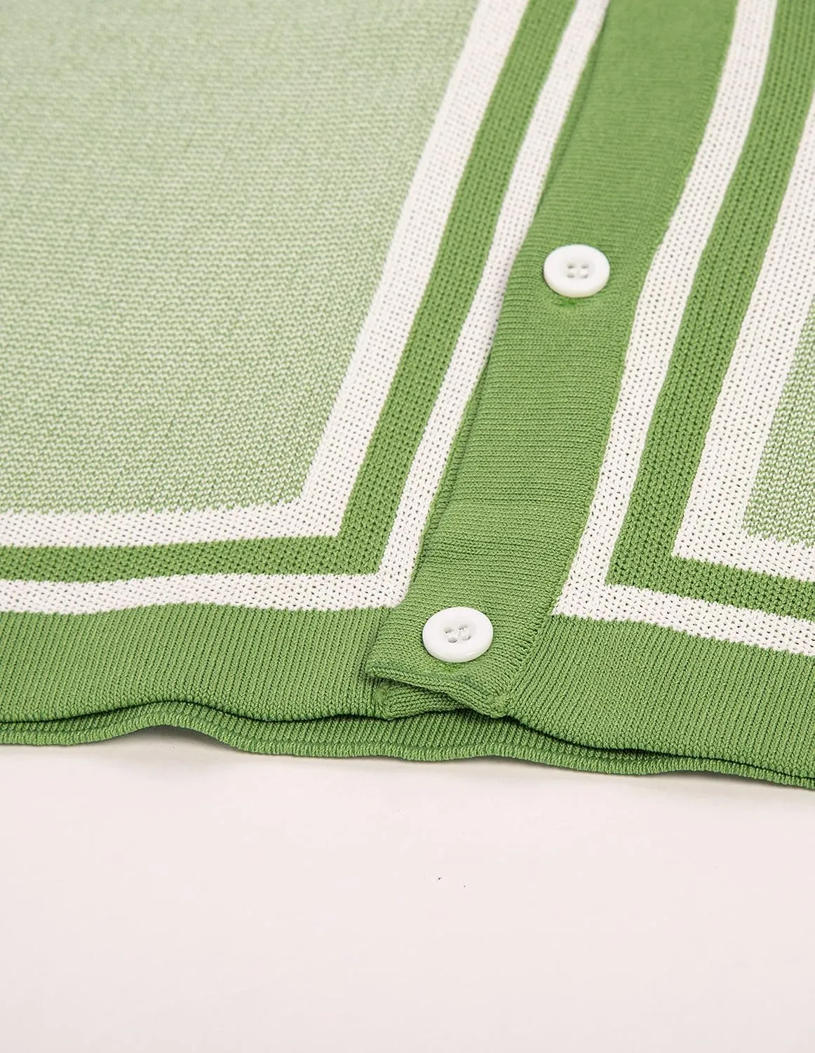 PJ PAUL JONES Men's Vintage Stripe Knit Polo Shirts Short Sleeve Stylish Button Down Cardigan Sweater