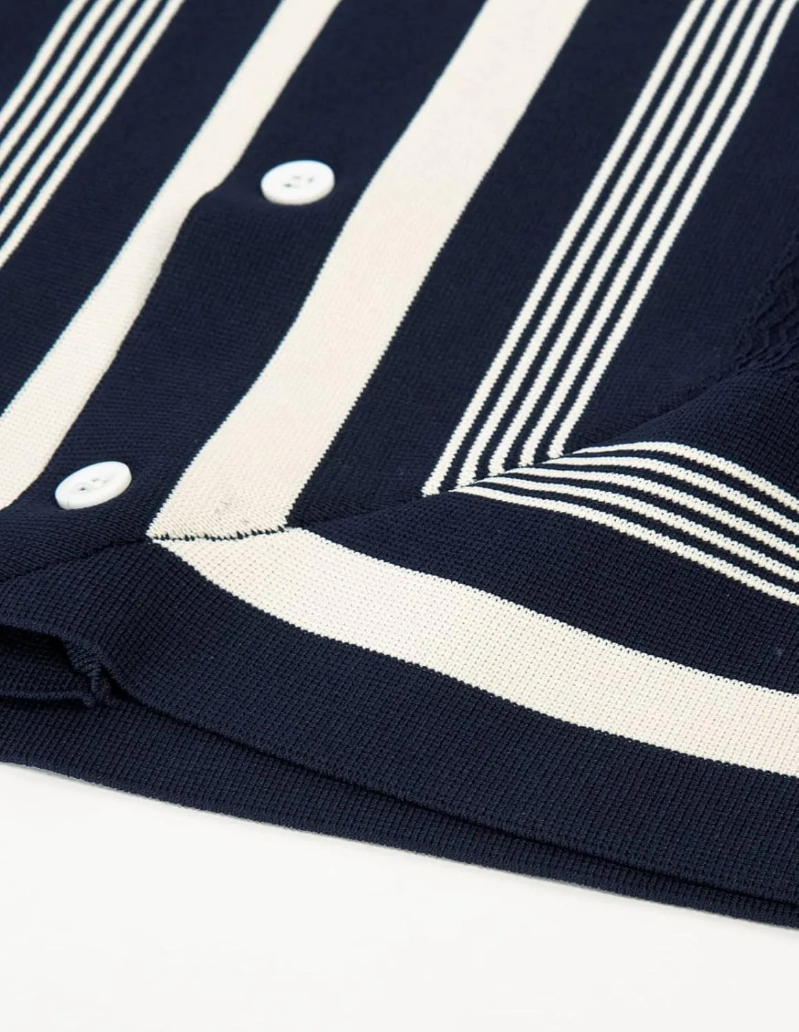 PJ PAUL JONES Men's Vintage Stripe Knit Polo Shirts Short Sleeve Stylish Button Down Cardigan Sweater