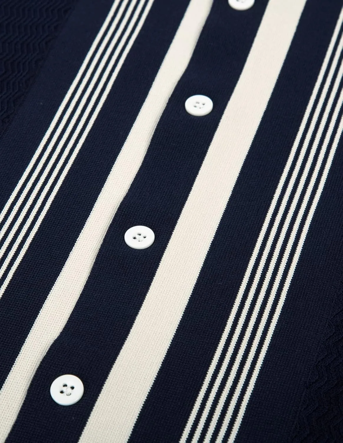PJ PAUL JONES Men's Vintage Stripe Knit Polo Shirts Short Sleeve Stylish Button Down Cardigan Sweater
