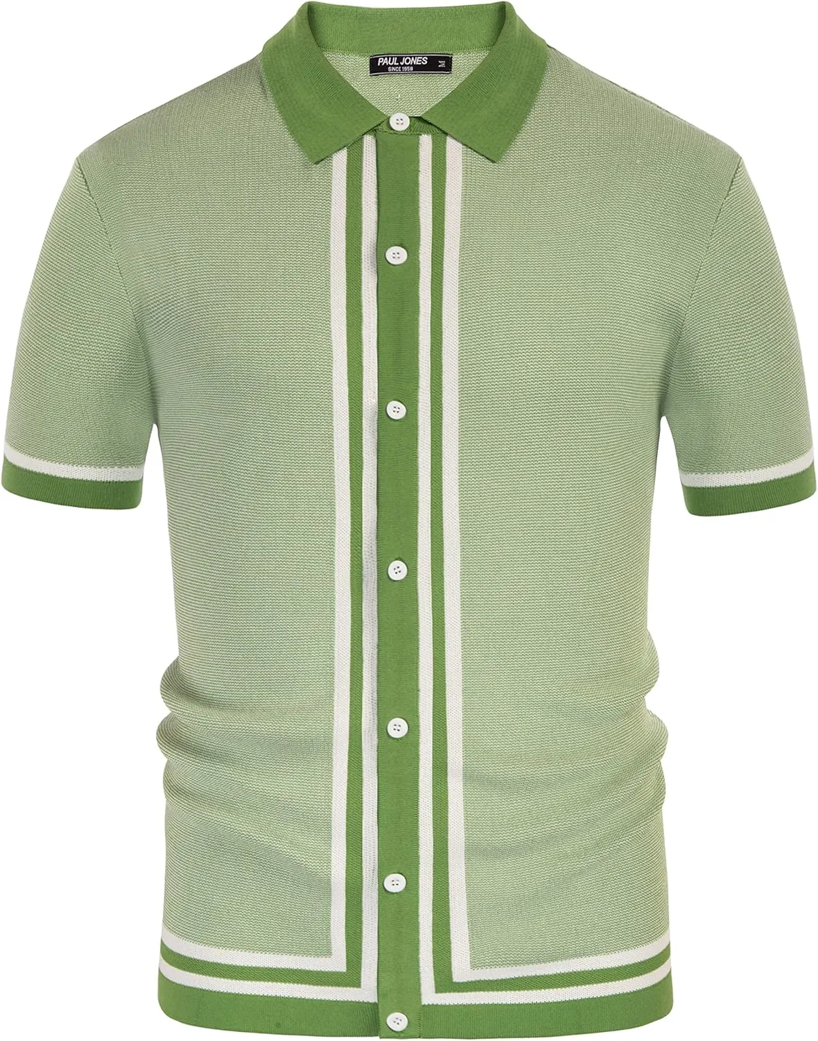 PJ PAUL JONES Men's Vintage Stripe Knit Polo Shirts Short Sleeve Stylish Button Down Cardigan Sweater