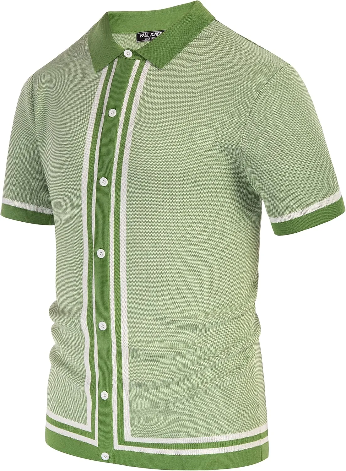 PJ PAUL JONES Men's Vintage Stripe Knit Polo Shirts Short Sleeve Stylish Button Down Cardigan Sweater