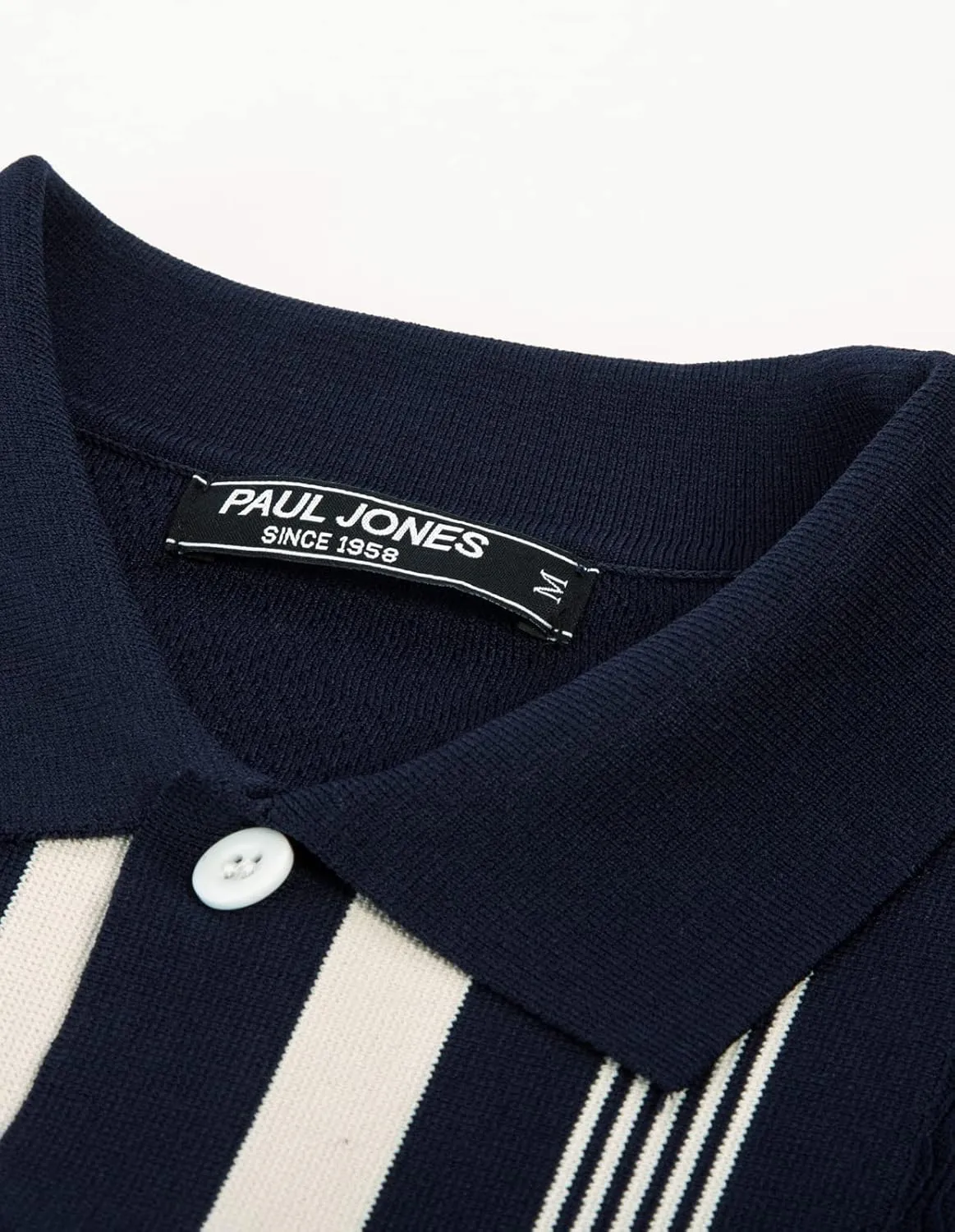 PJ PAUL JONES Men's Vintage Stripe Knit Polo Shirts Short Sleeve Stylish Button Down Cardigan Sweater