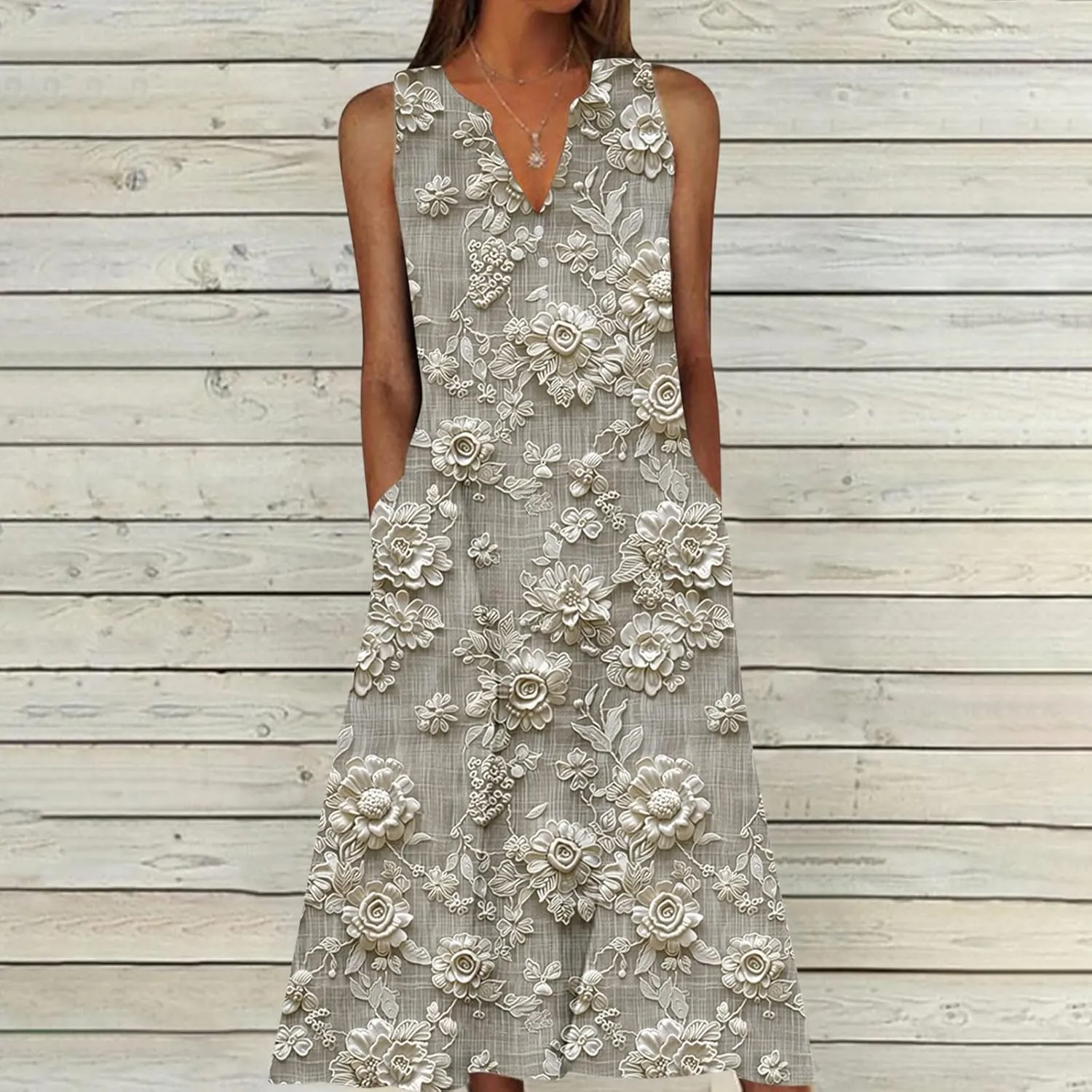 Plus Size 3D Printed Boho Midi Dress Women Sleeveless V Neck Flowy Tank Dresses Summer Casual Beach A-Line Sundress