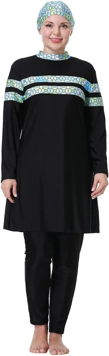 Plus Size Muslim Swimsuits for Women Modest Islamic Swimwear Burkini Full Cover Hijab Top Pants 3PCS Fat Bathing Suits