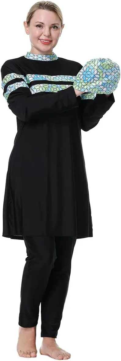 Plus Size Muslim Swimsuits for Women Modest Islamic Swimwear Burkini Full Cover Hijab Top Pants 3PCS Fat Bathing Suits