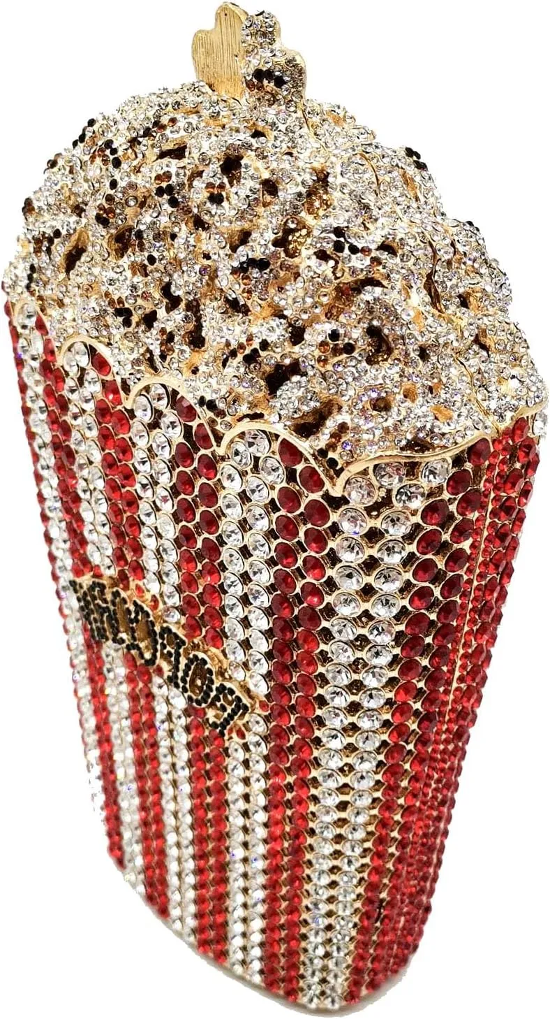 Popcorn Crystal Clutch Bag Women Novelty Evening Handbags Bridal Party Dinner Rhinestone Clutch Purse Wedding Bag,Mini