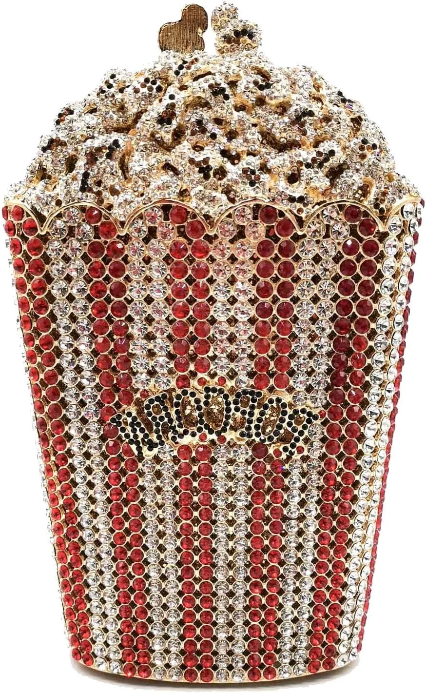 Popcorn Crystal Clutch Bag Women Novelty Evening Handbags Bridal Party Dinner Rhinestone Clutch Purse Wedding Bag,Mini