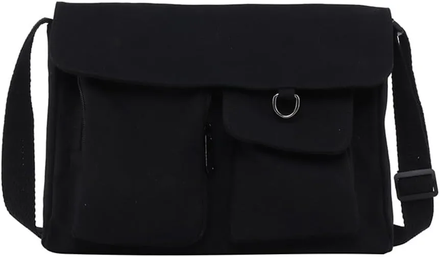 PORRASSO Casual Crossbody Bag Women Canvas Shoulder Bag Satchel Ladies Messenger Bag for Travel Daily Use Black