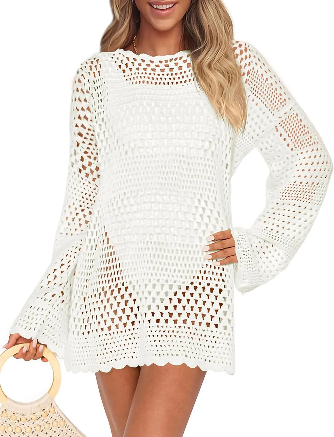 PRETTYGARDEN Women's 2025 Swimsuit Cover Ups Crochet Knit Bathing Suit Swimwear Summer Dresses Fashion Beach Vacation Clothes