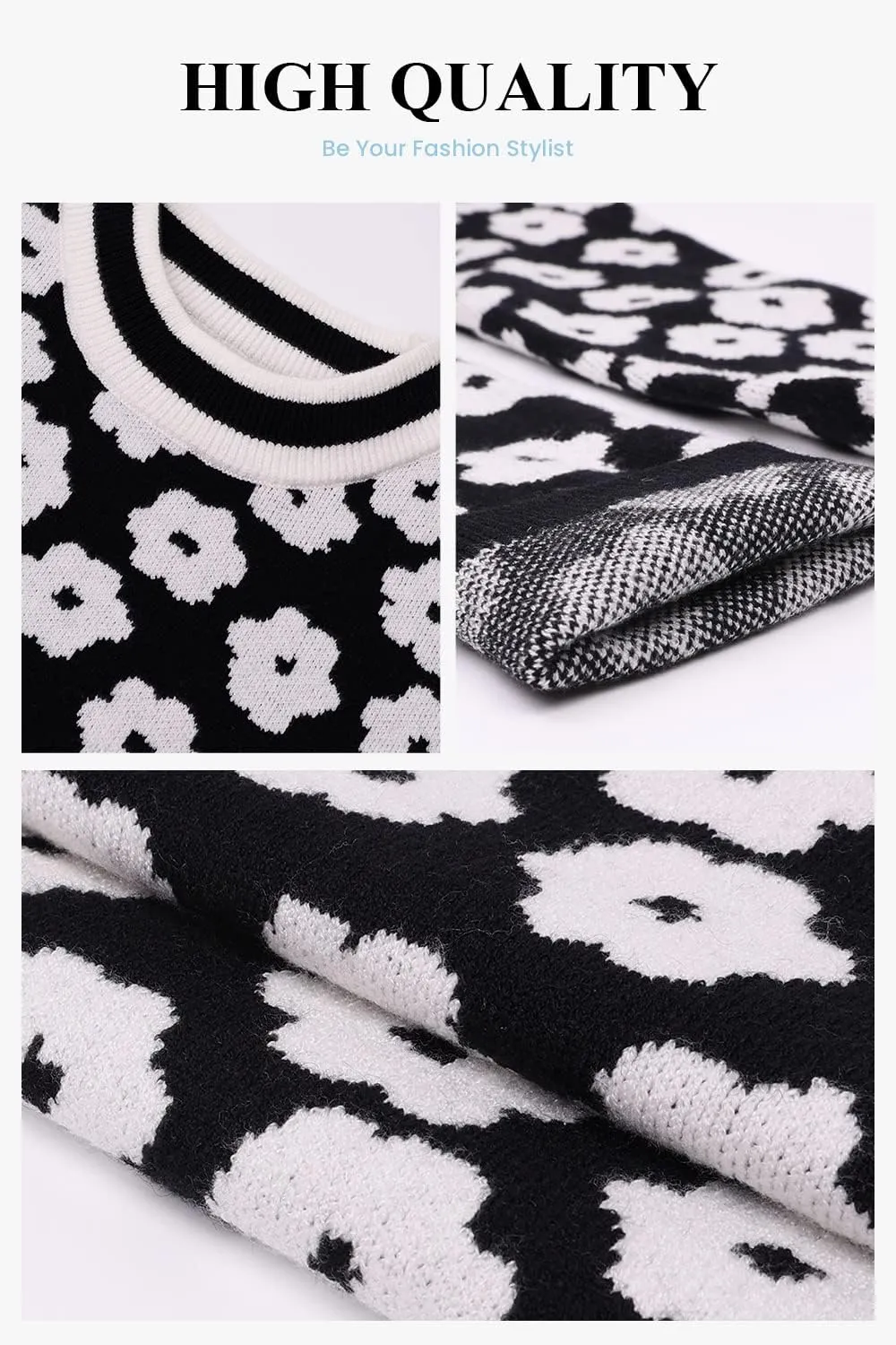 PRETTYGARDEN Women's Knit Floral Print Sweater Crewneck Long Sleeve Lightweight Pullover Sweatshirt