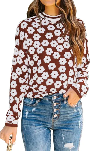 PRETTYGARDEN Women's Knit Floral Print Sweater Crewneck Long Sleeve Lightweight Pullover Sweatshirt