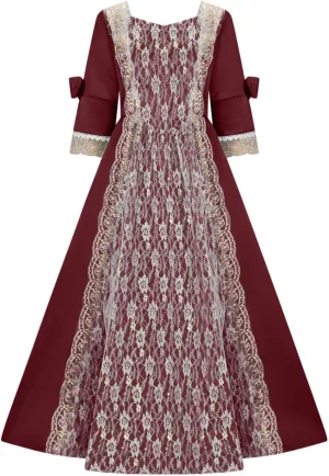 Princess Dress for Women Renaissance 1800s Ball Gowns Lace Patchwork Medieval Costumes Masquerade Theme Dresses