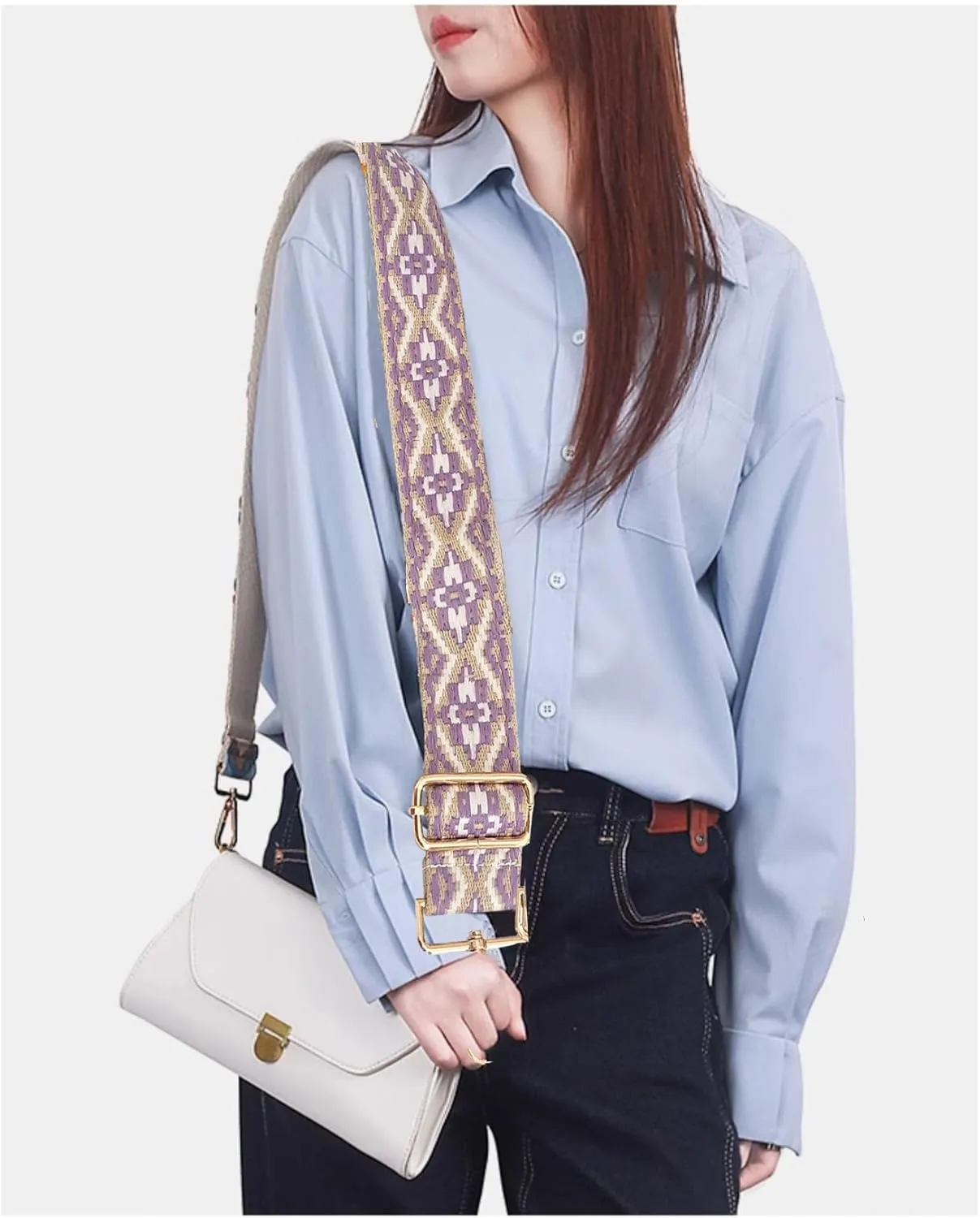 Purse Strap Replacement Wide Adjustable Crossbody Shoulder Strap Guitar Straps for Handbags Flower Purple