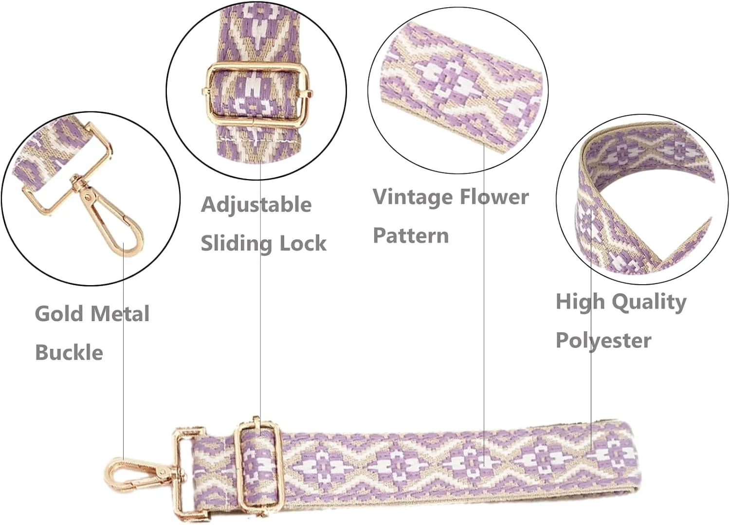 Purse Strap Replacement Wide Adjustable Crossbody Shoulder Strap Guitar Straps for Handbags Flower Purple