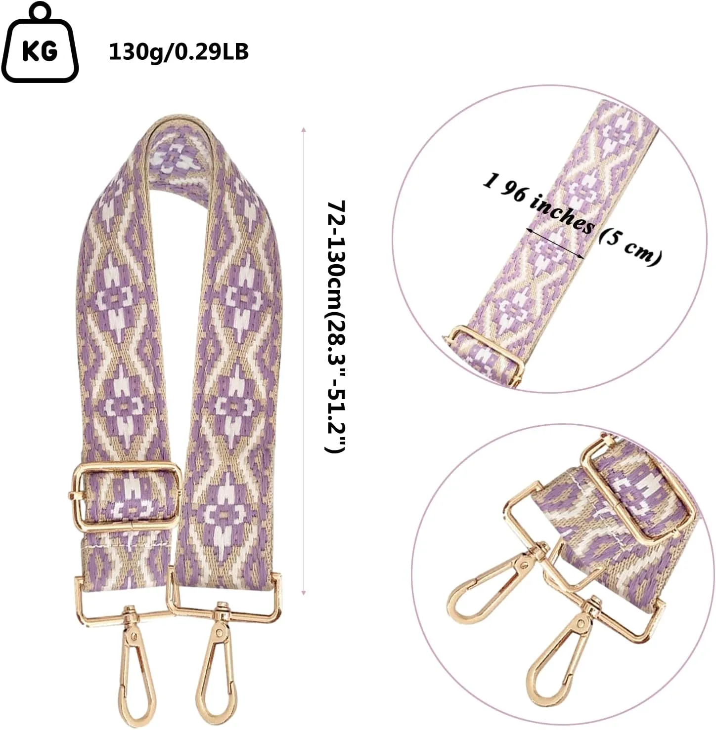 Purse Strap Replacement Wide Adjustable Crossbody Shoulder Strap Guitar Straps for Handbags Flower Purple