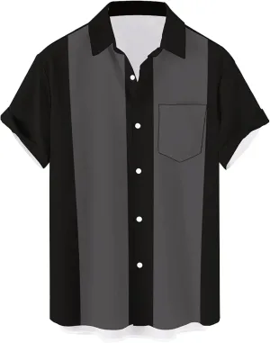 QIVICIMA Mens Bowling Shirts Hawaiian Shirt Big and Tall Retro Button Up Vintage Guayabera Camp Shirt