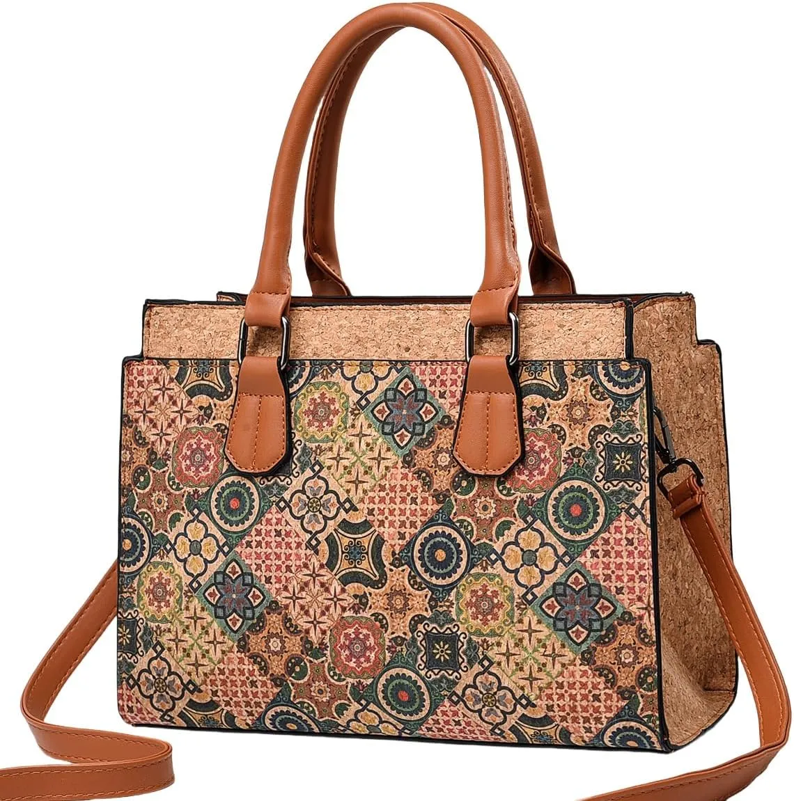 Quilted Crossbody Bags For Women Vegan Leather Purses Waterproof Natural Cork Shoulder Bag Handbags with Adjustable Detachable Shoulder Strap For Her