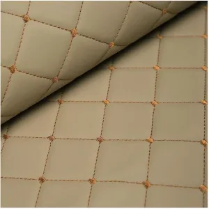 Quilted Faux Leather Vinyl PVC Fabric Waterproof Leatherette Diamond Stitch Padded Cushion Linen Wadding Canvas(Beige,1.4X7m)