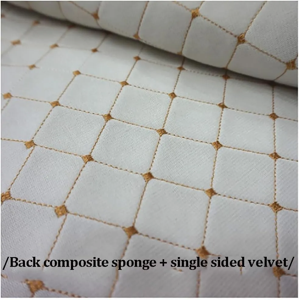 Quilted Faux Leather Vinyl PVC Fabric Waterproof Leatherette Diamond Stitch Padded Cushion Linen Wadding Canvas(Beige,1.4X7m)