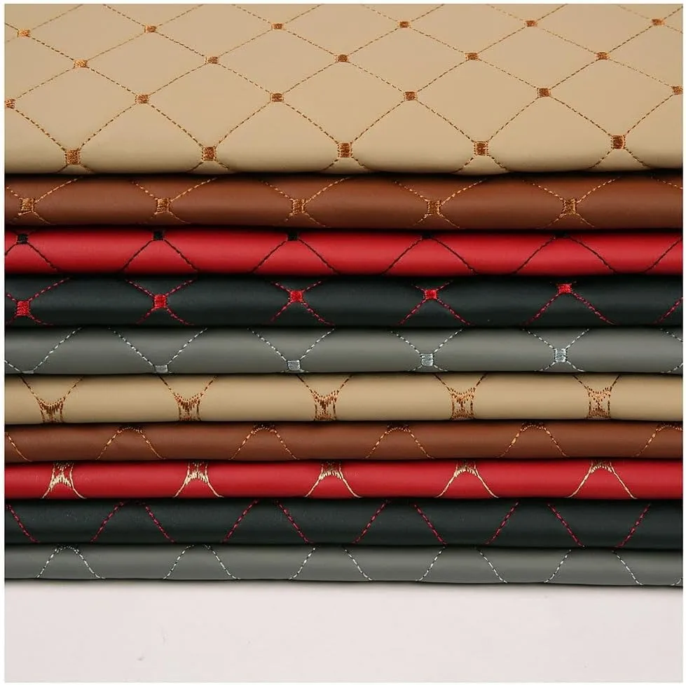 Quilted Faux Leather Vinyl PVC Fabric Waterproof Leatherette Diamond Stitch Padded Cushion Linen Wadding Canvas(Beige,1.4X7m)