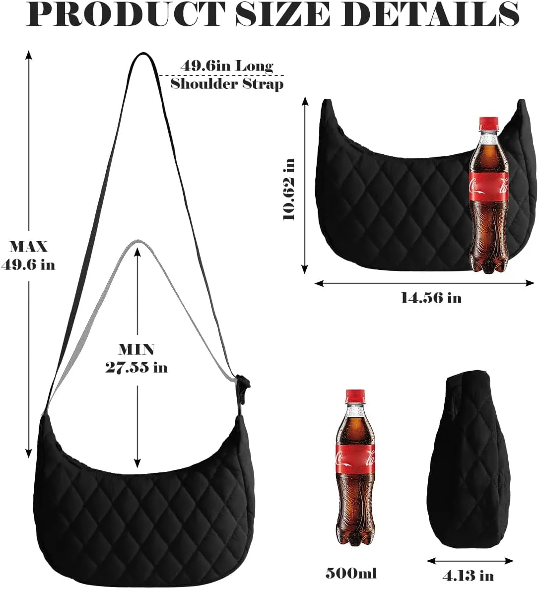 Quilted Puffer Crescent Bag Crossbody Bag for Women Carryall Handbags Lightweight Tote Bag Hobo Bag with Adjustable Strap