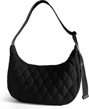 Quilted Puffer Crescent Bag Crossbody Bag for Women Carryall Handbags Lightweight Tote Bag Hobo Bag with Adjustable Strap