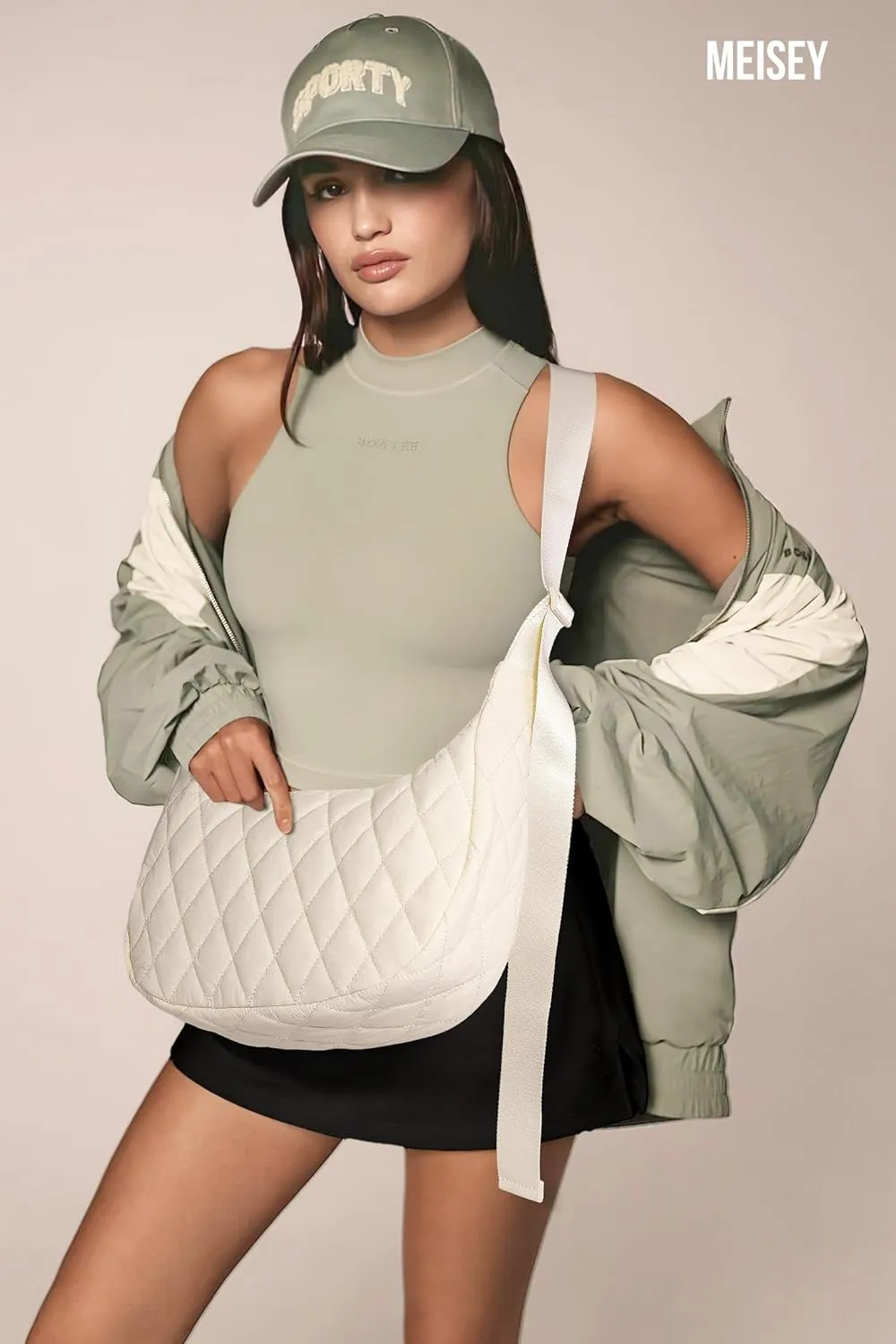 Quilted Puffer Crescent Bag Crossbody Bag for Women Carryall Handbags Lightweight Tote Bag Hobo Bag with Adjustable Strap