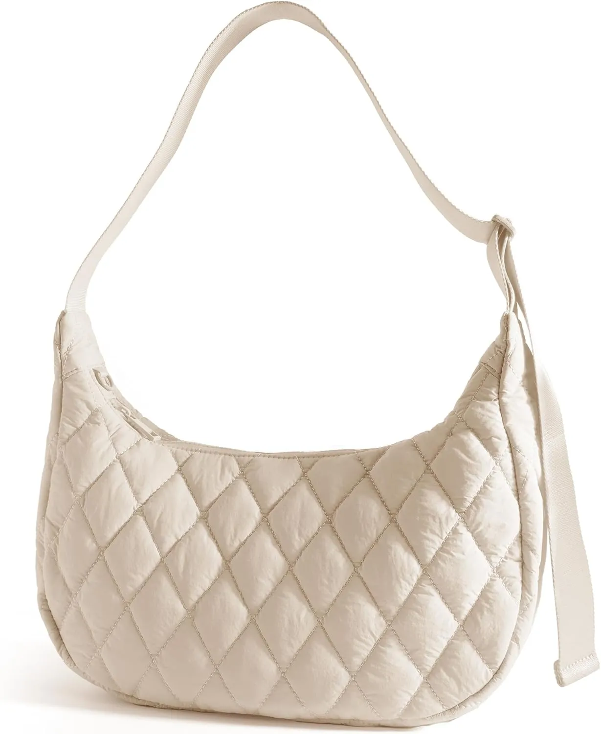 Quilted Puffer Crescent Bag Crossbody Bag for Women Carryall Handbags Lightweight Tote Bag Hobo Bag with Adjustable Strap