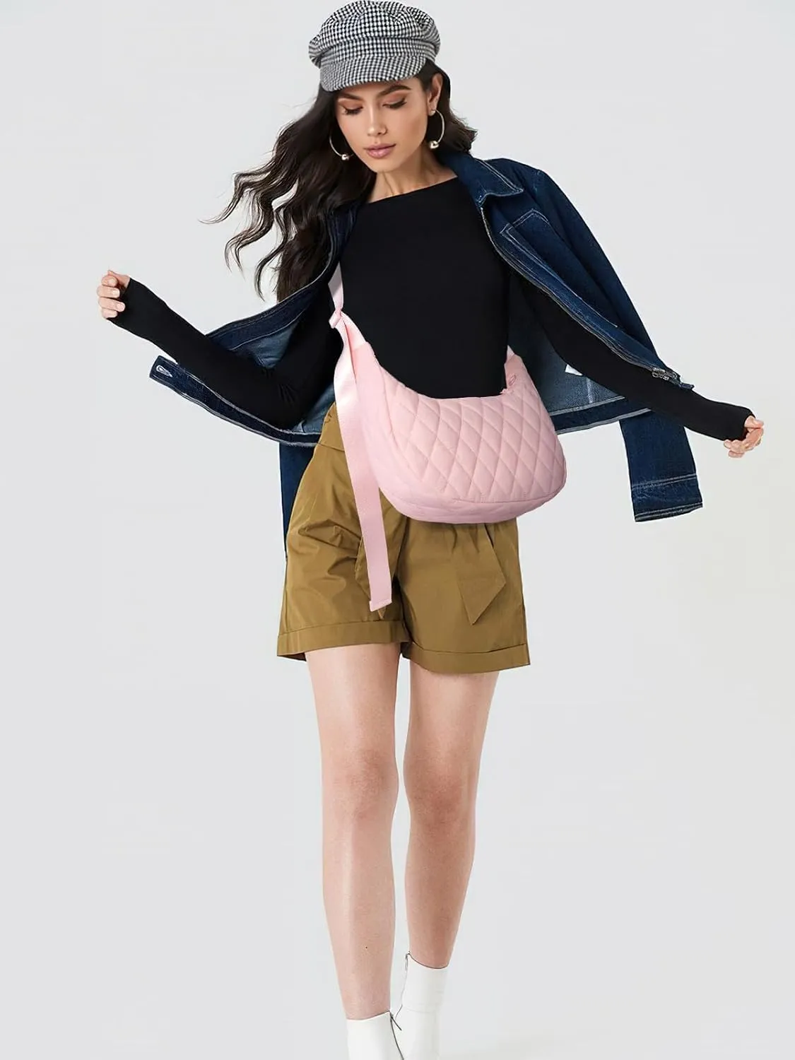 Quilted Puffer Crescent Bag Crossbody Bag for Women Carryall Handbags Lightweight Tote Bag Hobo Bag with Adjustable Strap