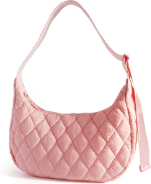 Quilted Puffer Crescent Bag Crossbody Bag for Women Carryall Handbags Lightweight Tote Bag Hobo Bag with Adjustable Strap