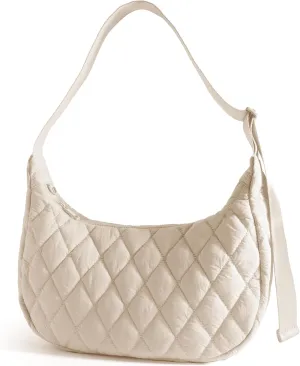 Quilted Puffer Crescent Bag Crossbody Bag for Women Carryall Handbags Lightweight Tote Bag Hobo Bag with Adjustable Strap