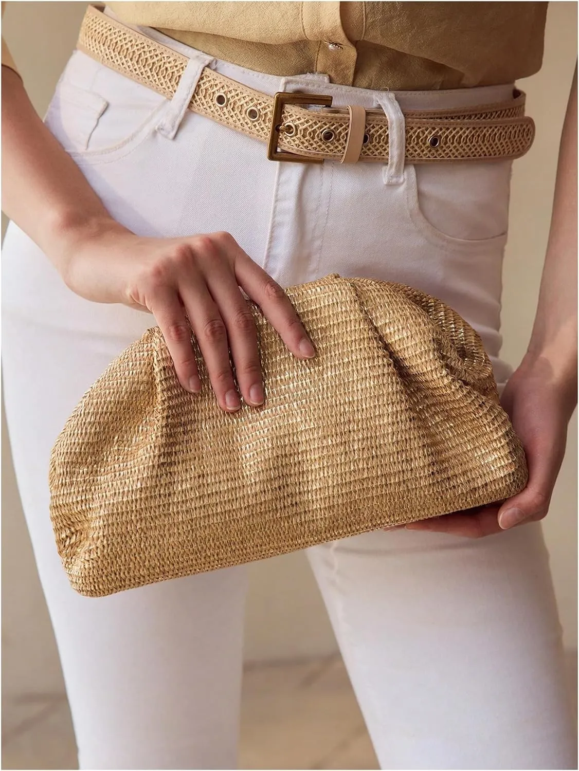 QWINEE Women's Woven Evening Bag Dumpling Clutch Purse No Strap Handbags Elegant Faux PU Leather Clutch Bag