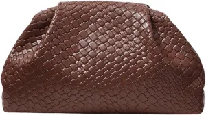 QWINEE Women's Woven Evening Bag Dumpling Clutch Purse No Strap Handbags Elegant Faux PU Leather Clutch Bag