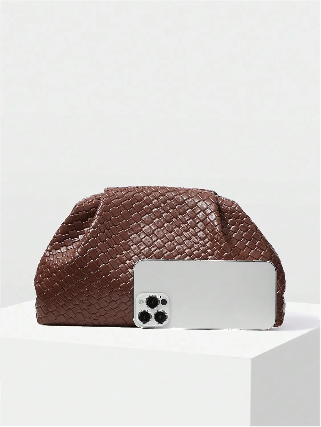 QWINEE Women's Woven Evening Bag Dumpling Clutch Purse No Strap Handbags Elegant Faux PU Leather Clutch Bag