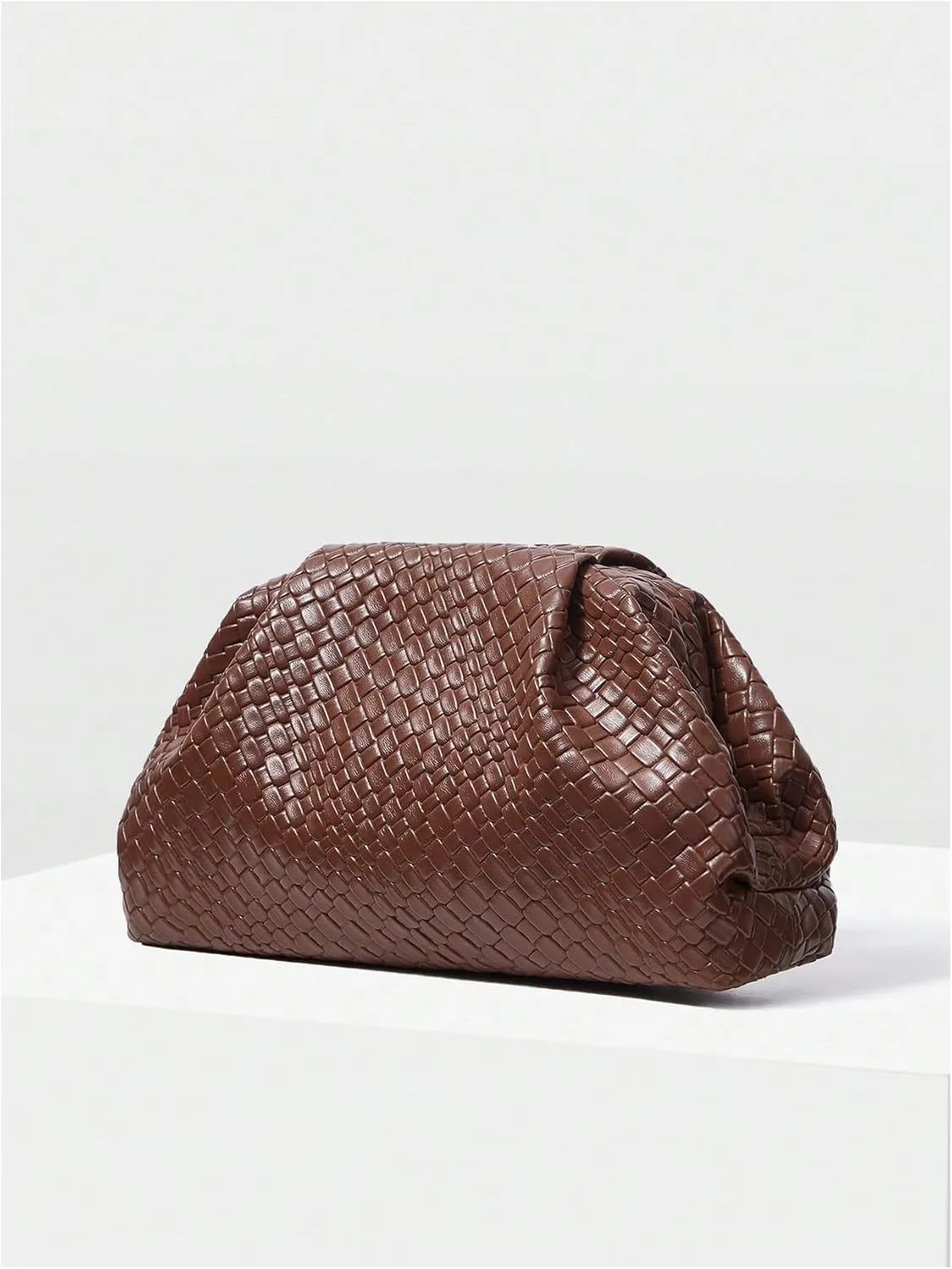 QWINEE Women's Woven Evening Bag Dumpling Clutch Purse No Strap Handbags Elegant Faux PU Leather Clutch Bag