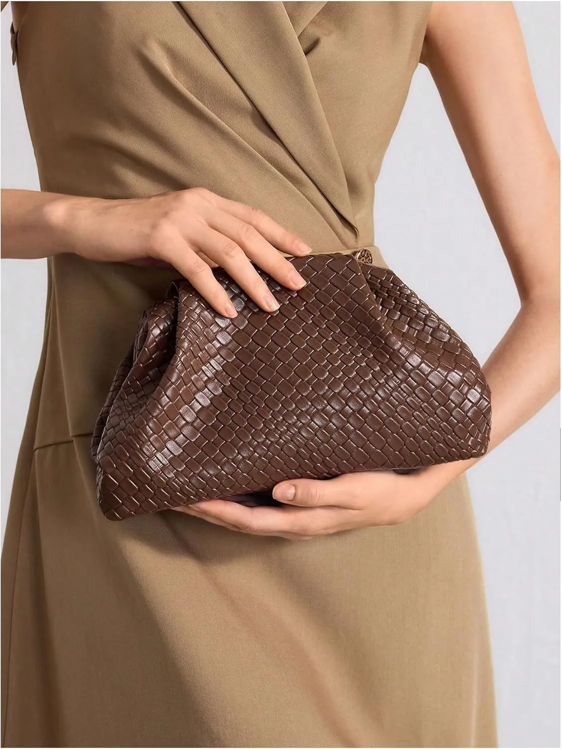 QWINEE Women's Woven Evening Bag Dumpling Clutch Purse No Strap Handbags Elegant Faux PU Leather Clutch Bag