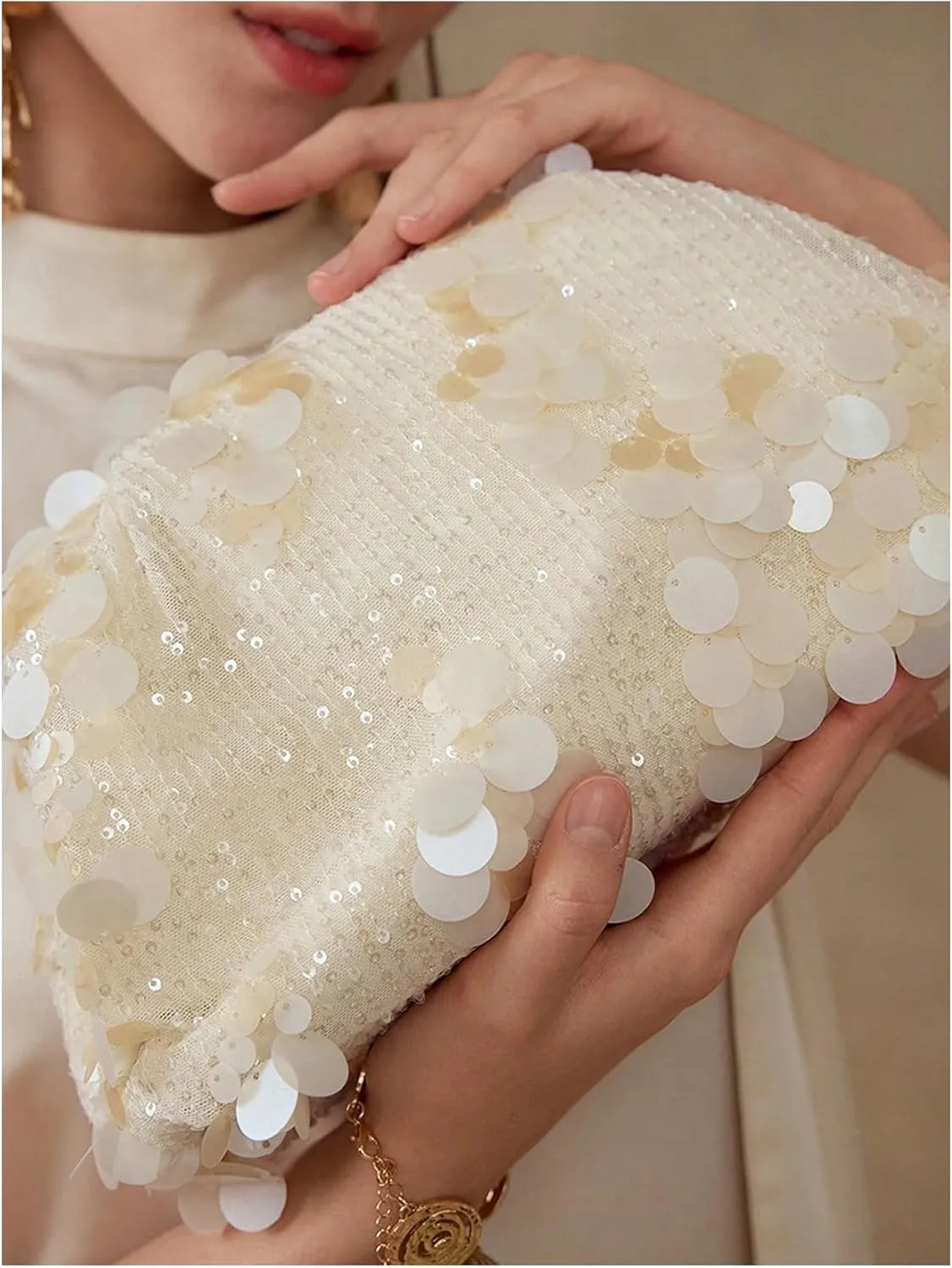 QWINEE Women's Woven Evening Bag Dumpling Clutch Purse No Strap Handbags Elegant Faux PU Leather Clutch Bag