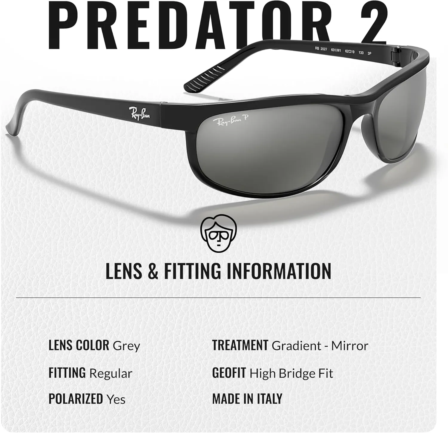 Ray-Ban RB2027 PREDATOR 2 Rectangle Sunglasses With Eyewear Kit Bundle - High Bridge Fit - Retro Sunglasses