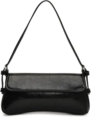 Retro Shoulder Bag for Women Small Textured PU Leather Flap Tote Handbags, Underarm Purse with Buckle Closure