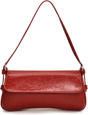 Retro Shoulder Bag for Women Small Textured PU Leather Flap Tote Handbags, Underarm Purse with Buckle Closure