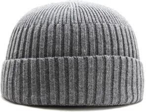 Roll-up Edge Skullcap Fisherman Beanie Knit Trawler Skull Cap Winter Warm Short Hats for Men Women